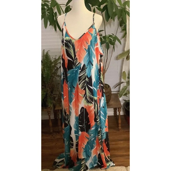 Pinup Fashion 26W Maxi Dress Tropical Print Beach Sleeveless Spaghetti Strap NWT - Picture 1 of 5
